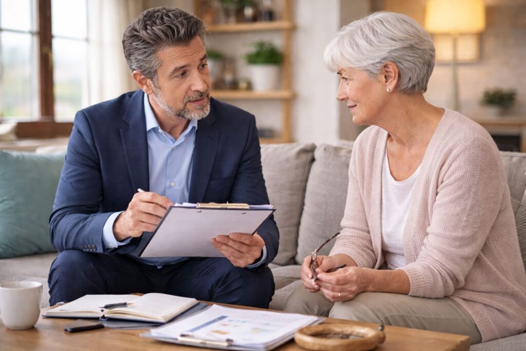 Image showing GP with patient in their home reviewing forms for Capacity Assessments Will Testamentary COP3 and LPOA